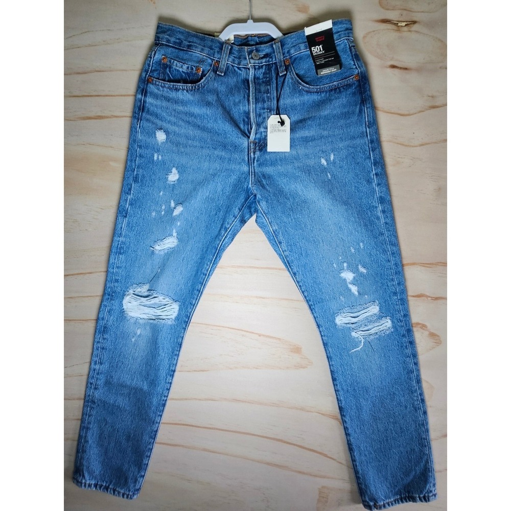 Levis 501 Skinny Jeans Womens High Rise Distressed Ripped Denim Blue
